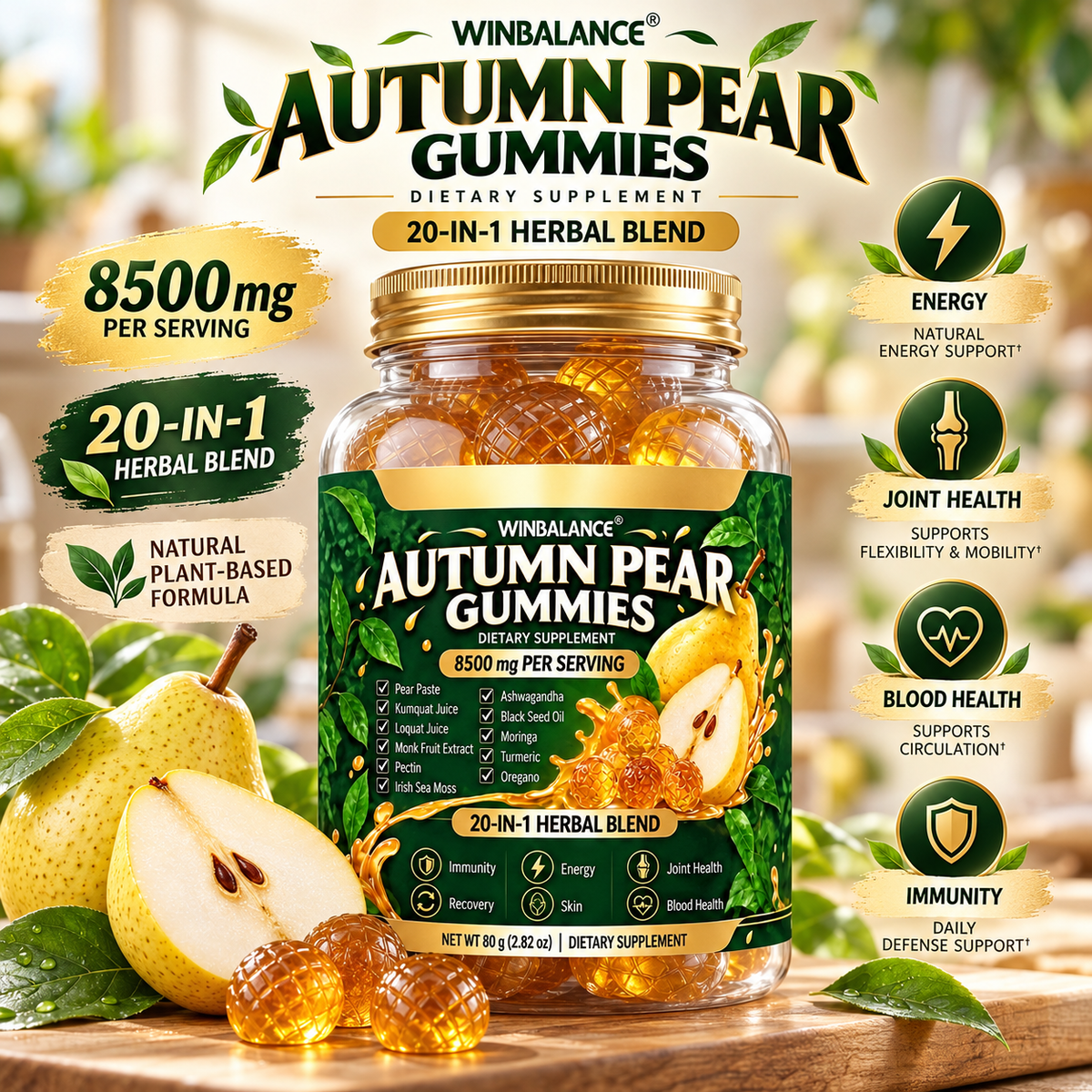 ✅🍐Autumn Pear Gummies –👩‍⚕️🍐 7 Days to Healthier Blood Sugar,Soft & Chewy with a Sweet Pear Flavor-ABB8