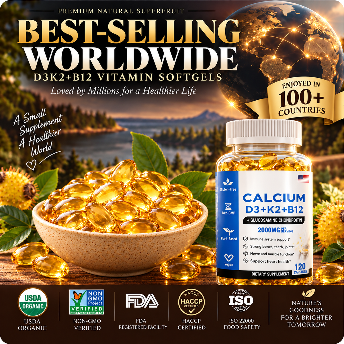 👍✅Calcium and vitamin D3+K2+B12 health supplements,Support bone and joint healt-ABB8